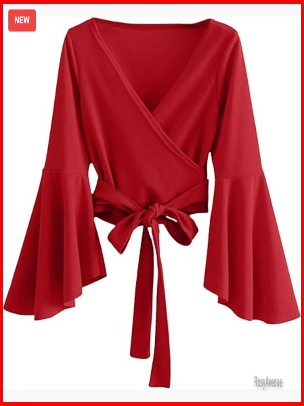 Long Sleeve V Neck Tie Knot Wrap Crop Top Blouse